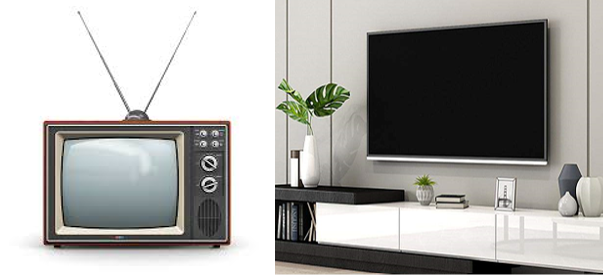 TV with antenna and modern tv side by side