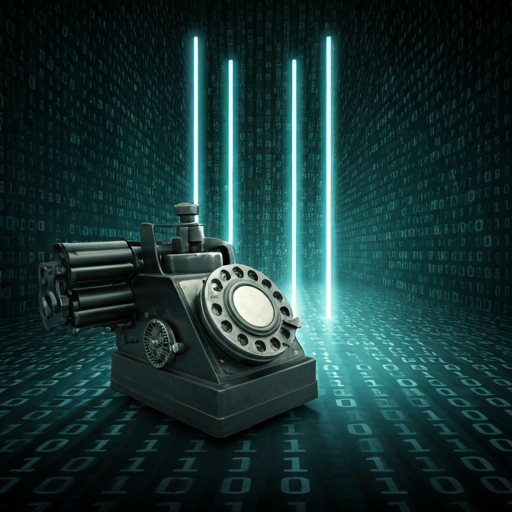 AI generated image of a telegraph with a background of binary code.